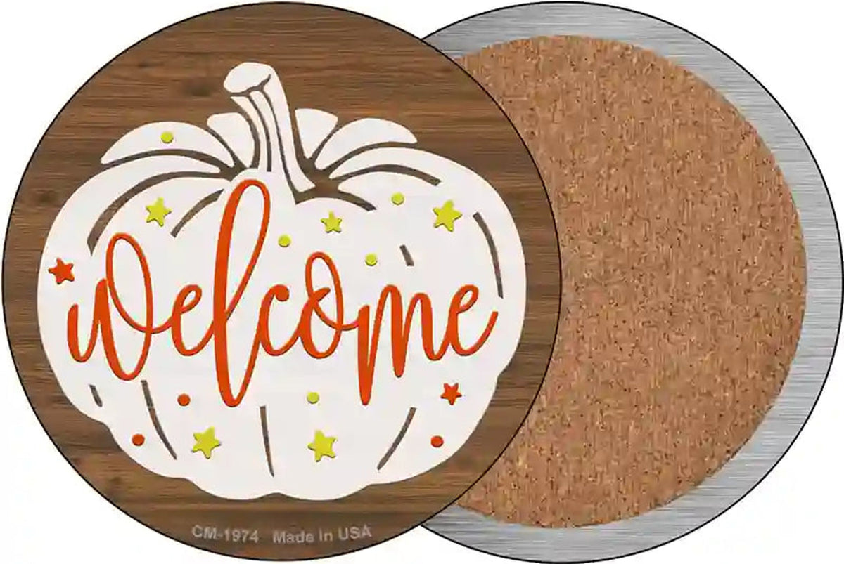 Pumpkin Welcome Novelty Circle Coaster Set of 4