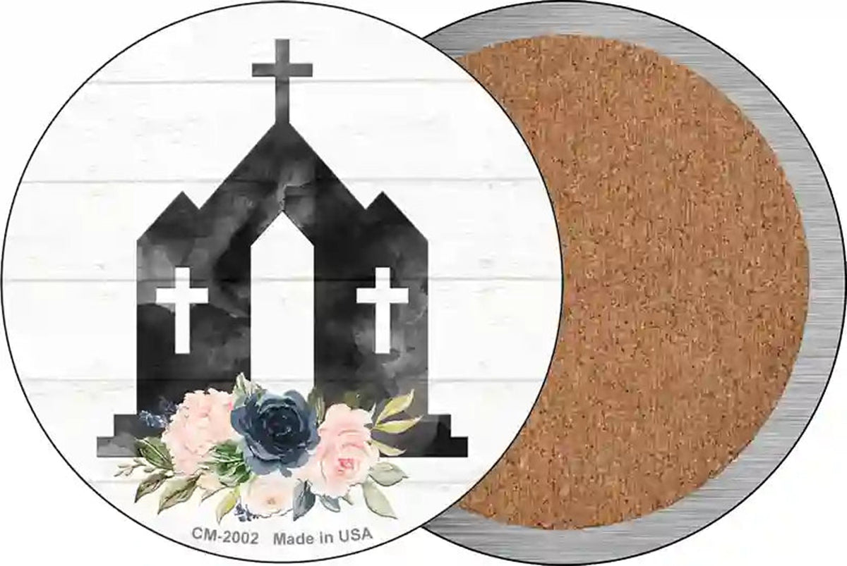 Church Silhouette Novelty Circle Coaster Set of 4