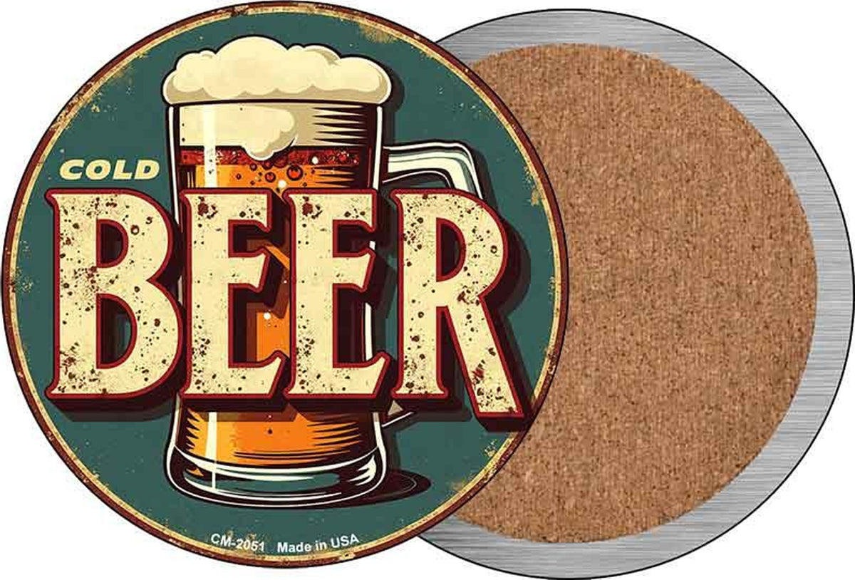 Cold Beer Novelty Circle Coaster Set of 4