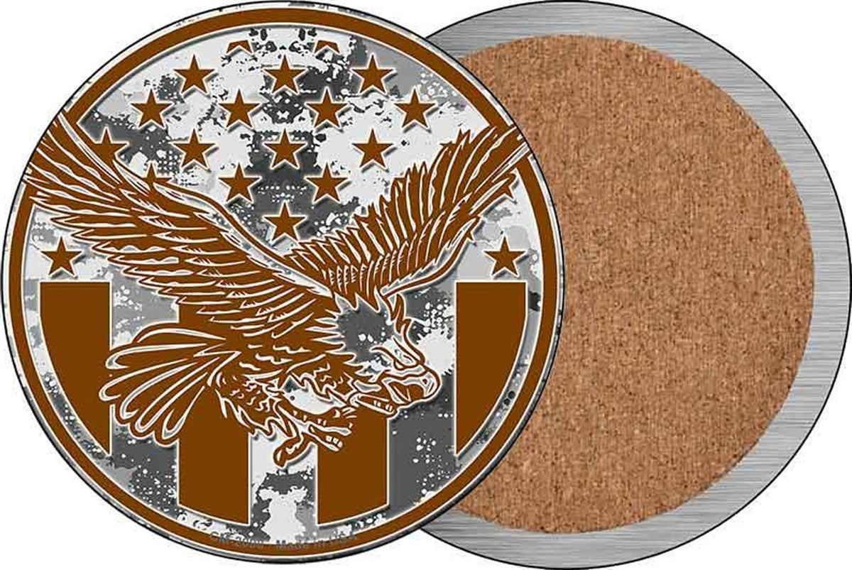 Eagle with American Flag Novelty Circle Coaster Set of 4