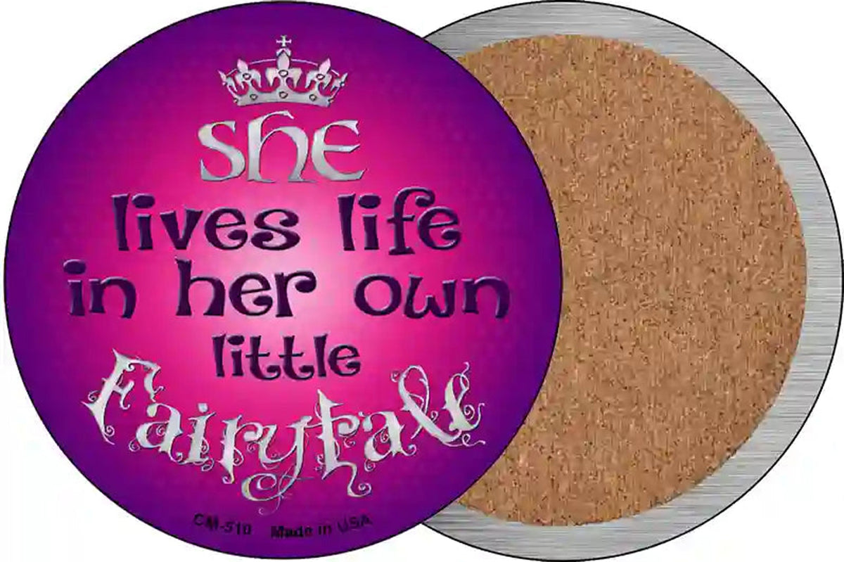 Lives In Own Fairytale Novelty Circle Coaster Set of 4