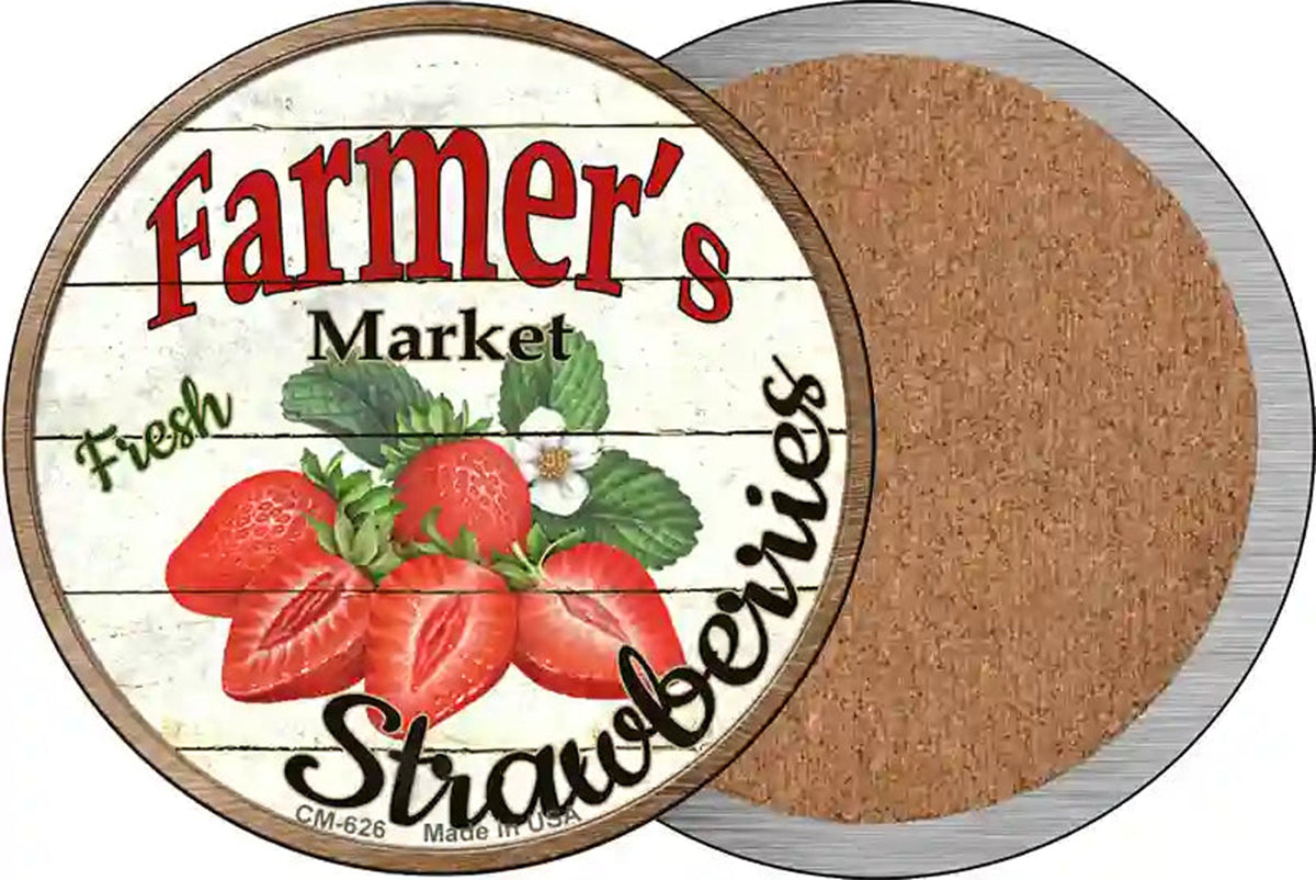 Farmers Market Strawberries Novelty Circle Coaster Set of 4