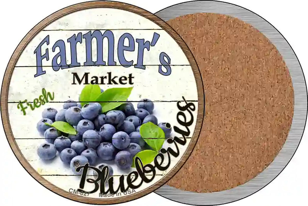 Farmers Market Blueberries Novelty Circle Coaster Set of 4