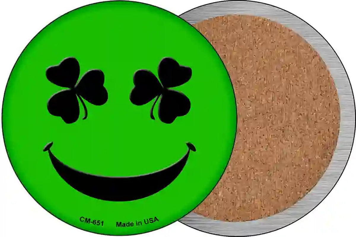 Shamrock Smiling Face Novelty Circle Coaster Set of 4