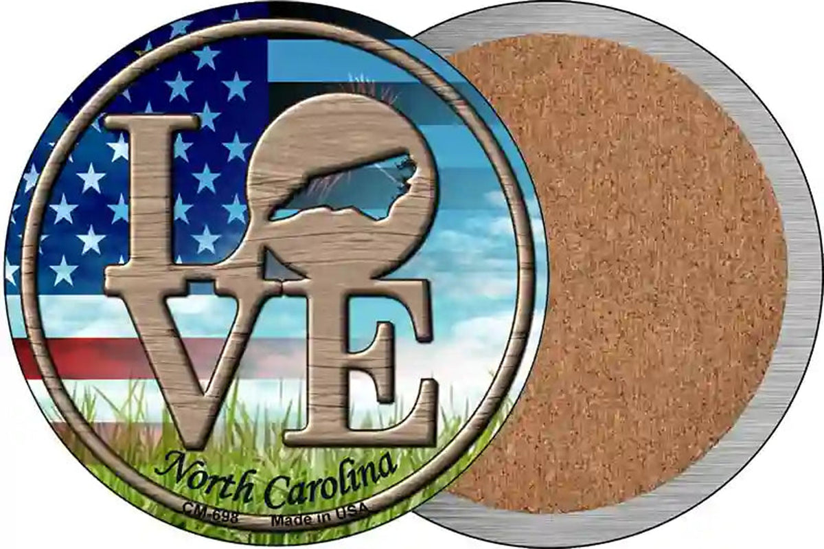 Love North Carolina Novelty Circle Coaster Set of 4