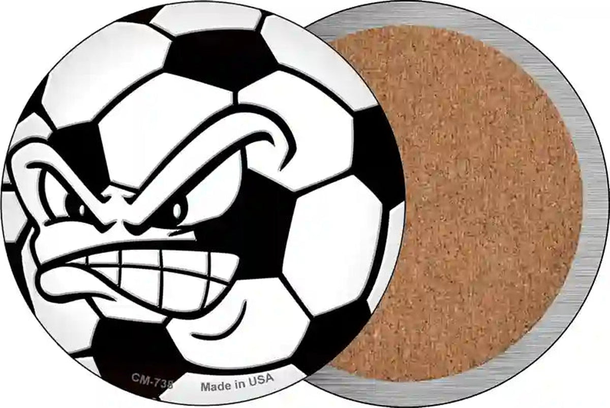 Angry Soccer Ball Novelty Circle Coaster Set of 4