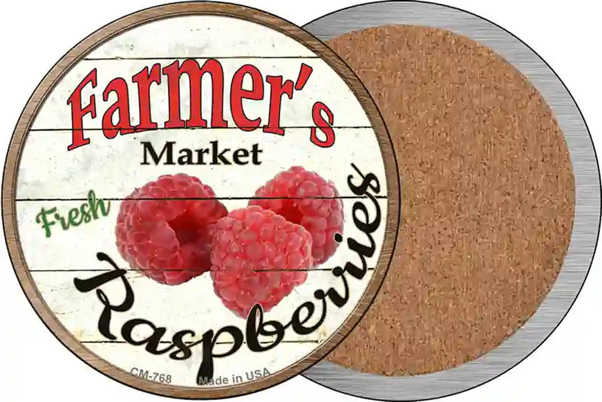 Farmers Market Raspberries Novelty Circle Coaster Set of 4