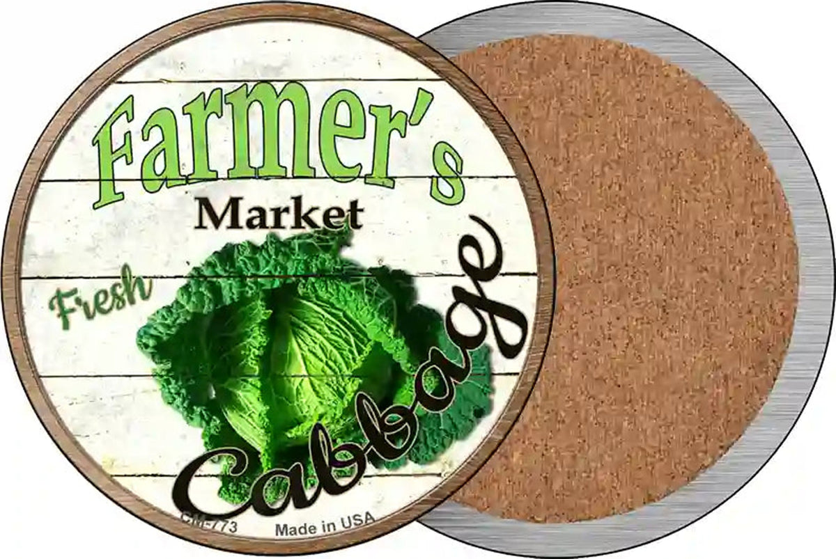 Farmers Market Cabbage Novelty Circle Coaster Set of 4