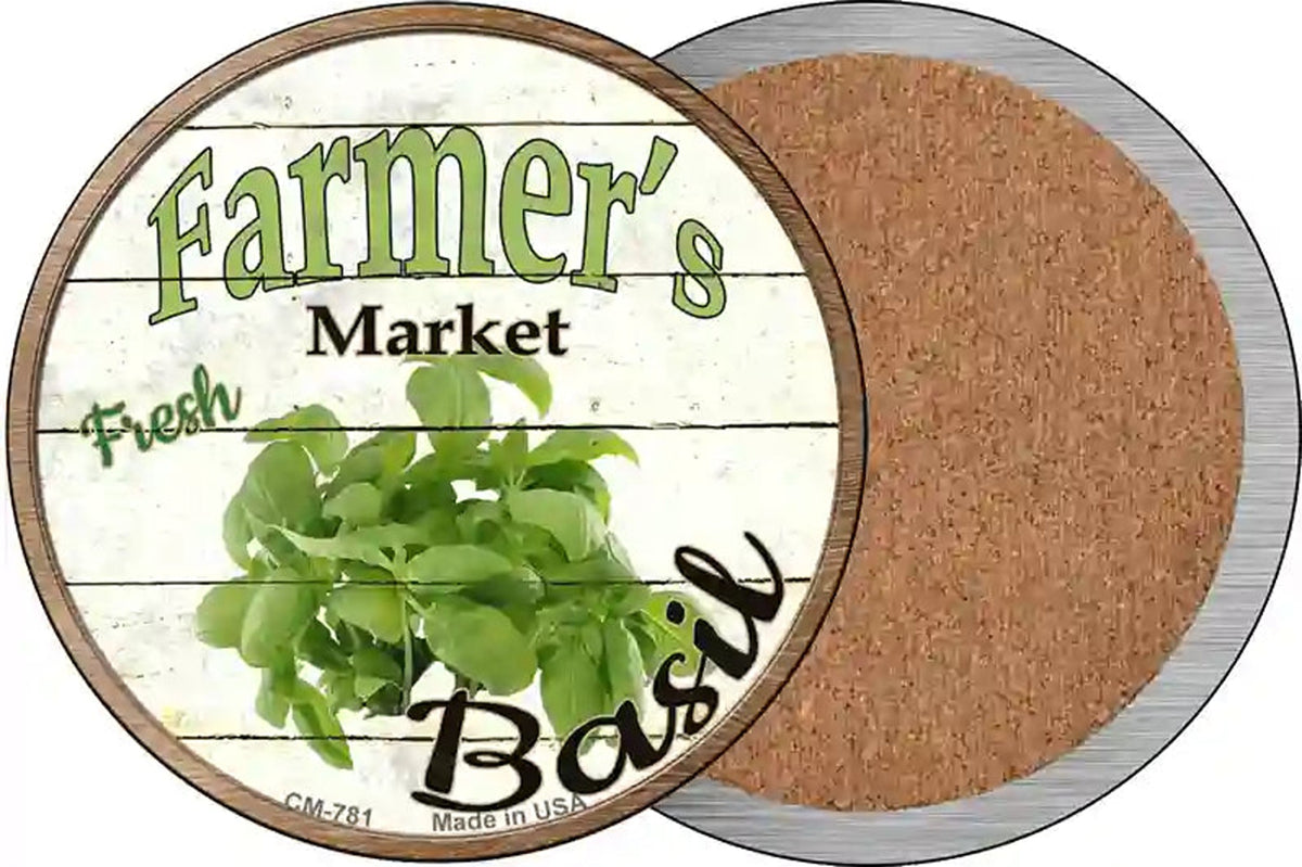 Farmers Market Basil Novelty Circle Coaster Set of 4