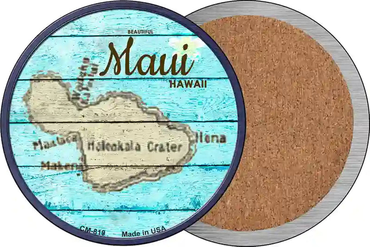 Maui Hawaii Map Novelty Circle Coaster Set of 4