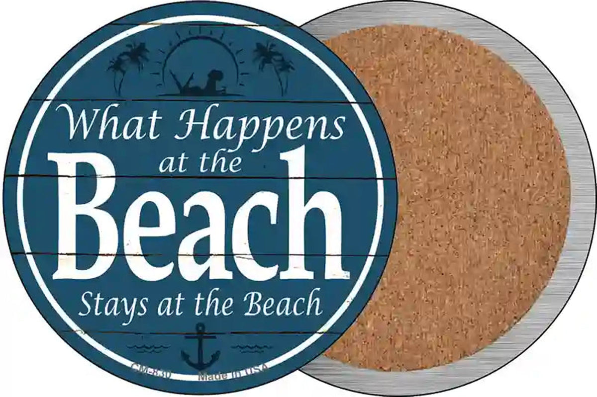 Happens At The Beach Stays At The Beach Novelty Circle Coaster Set of 4