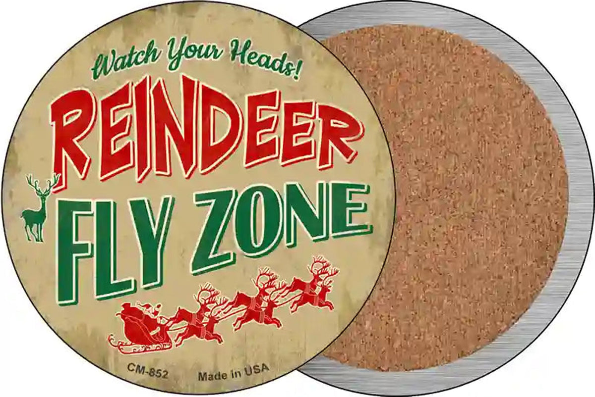 Reindeer Fly Zone Novelty Circle Coaster Set of 4
