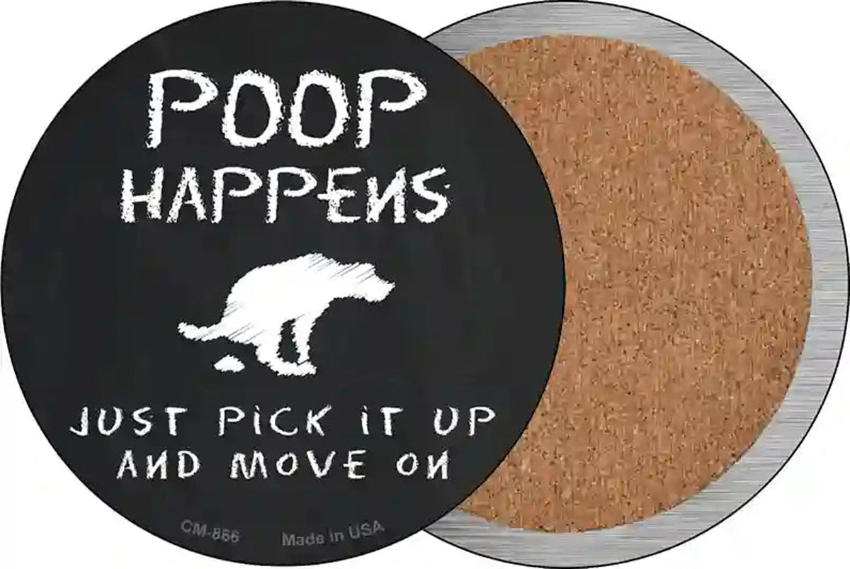 Dog Poop Happens Novelty Circle Coaster Set of 4