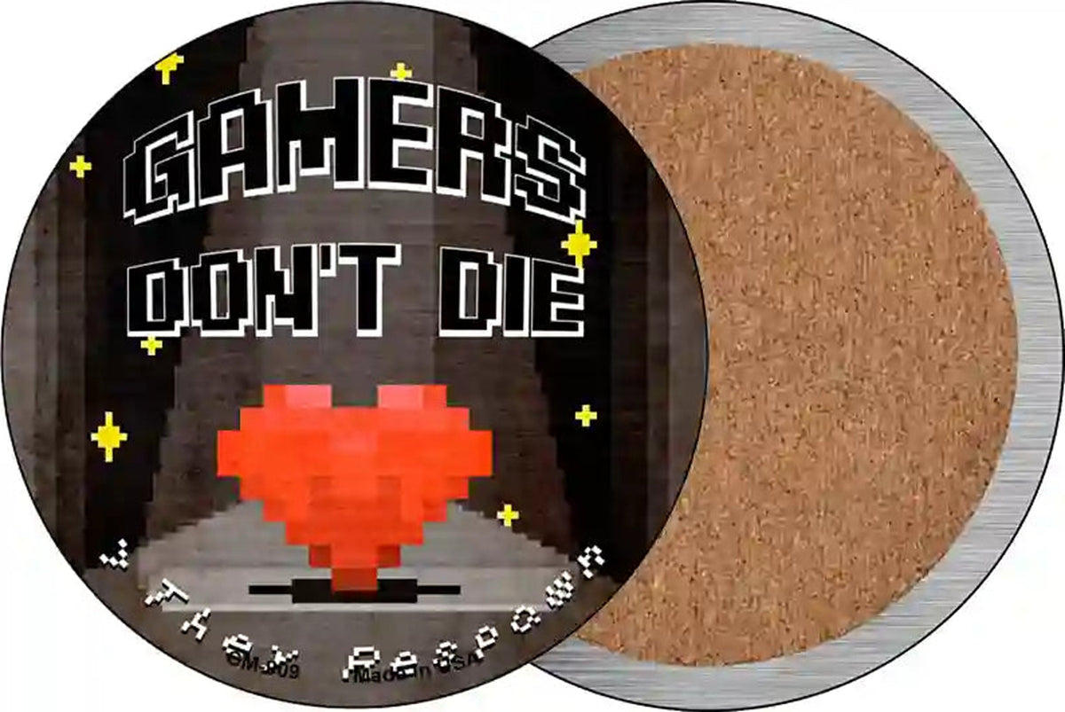 Gamers Dont Die Heart Novelty Circle Coaster Set of 4