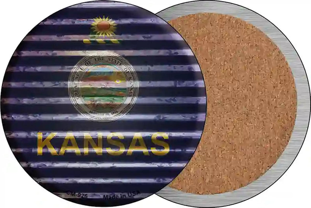 Kansas Flag Corrugated Effect Novelty Circle Coaster Set of 4