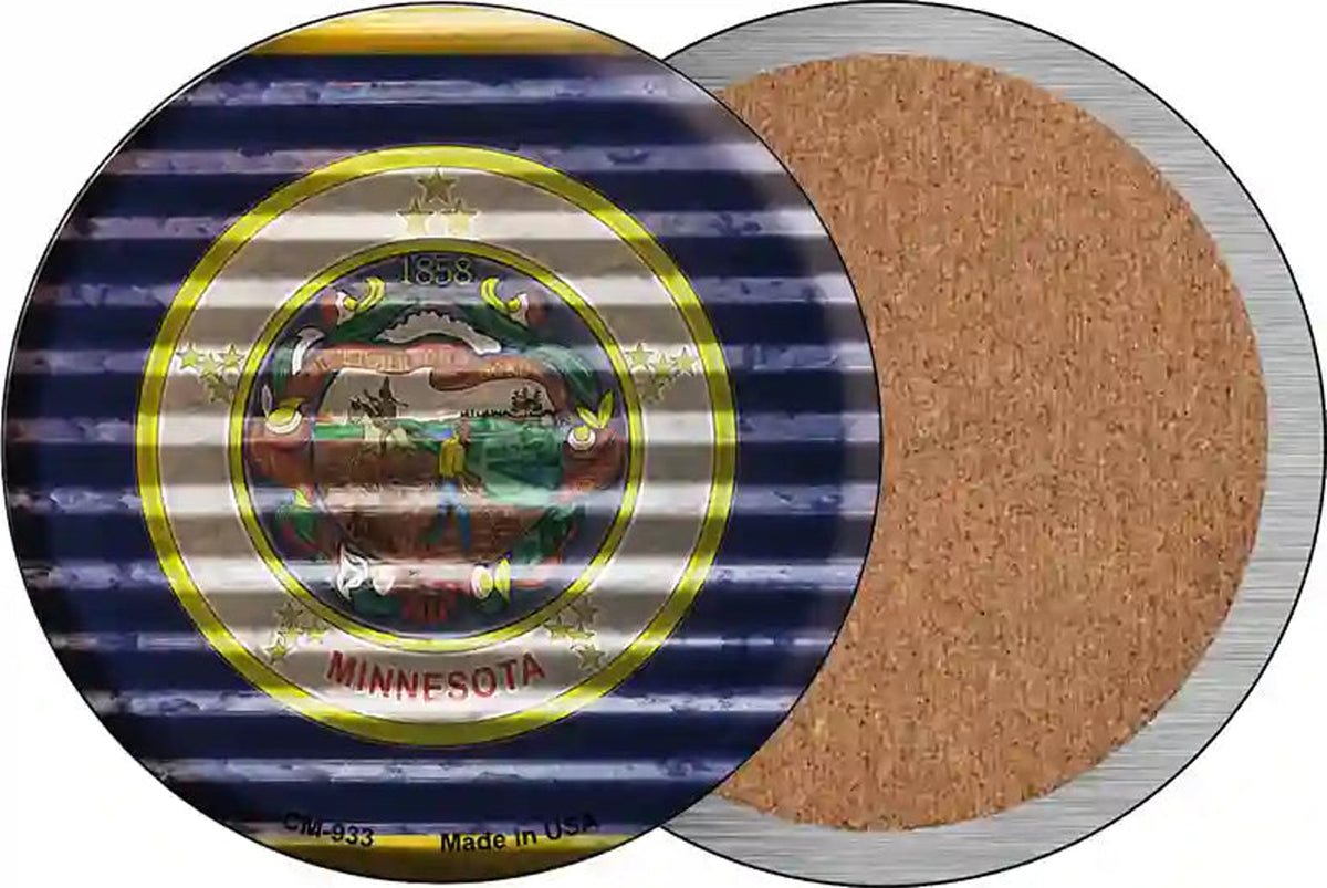 Minnesota Flag Corrugated Effect Novelty Circle Coaster Set of 4