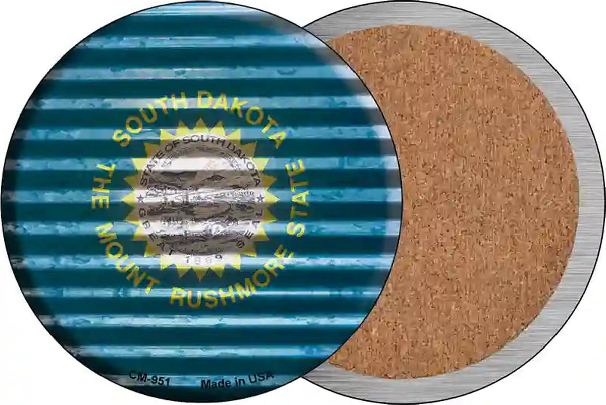 South Dakota Flag Corrugated Effect Novelty Circle Coaster Set of 4