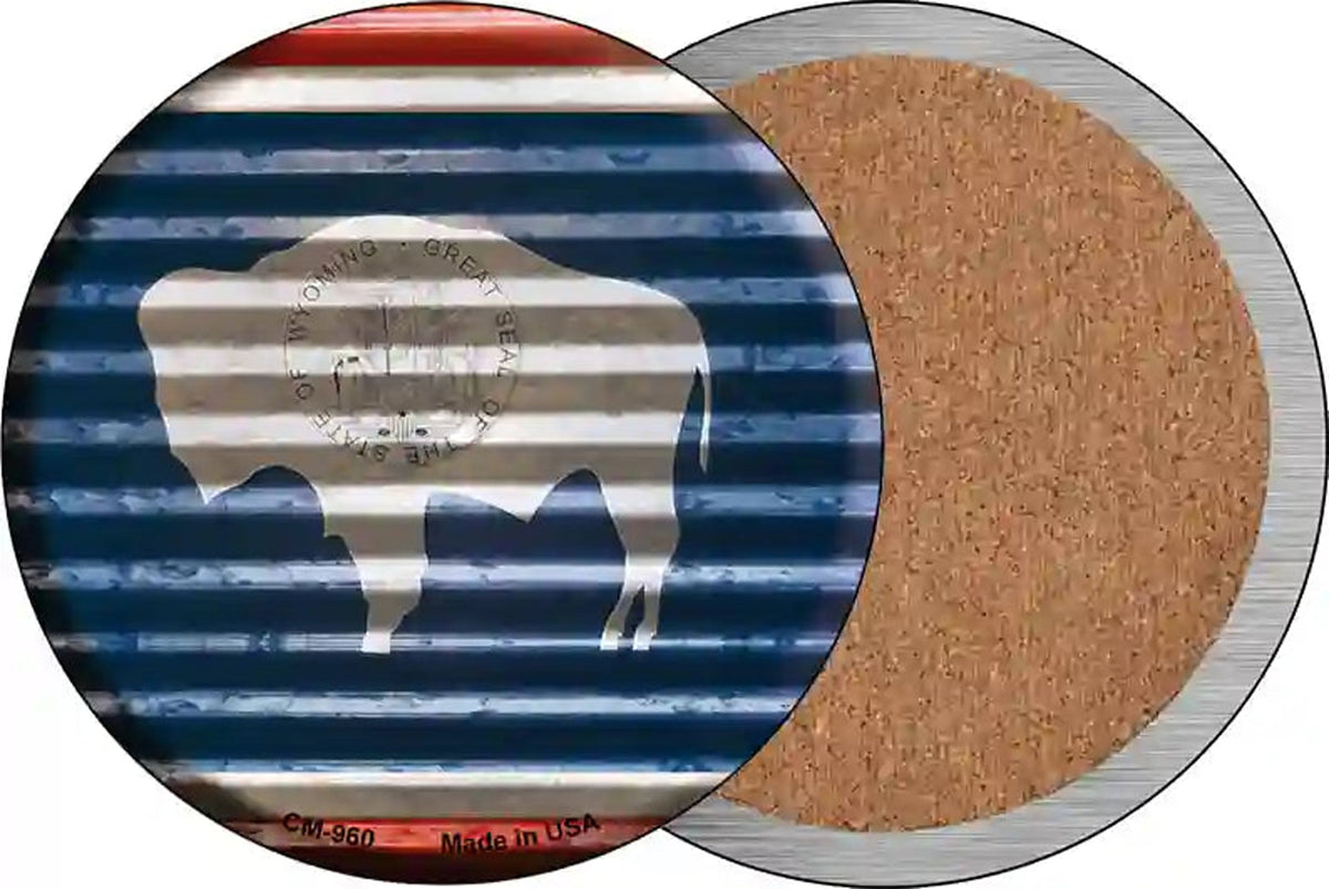 Wyoming Flag Corrugated Effect Novelty Circle Coaster Set of 4