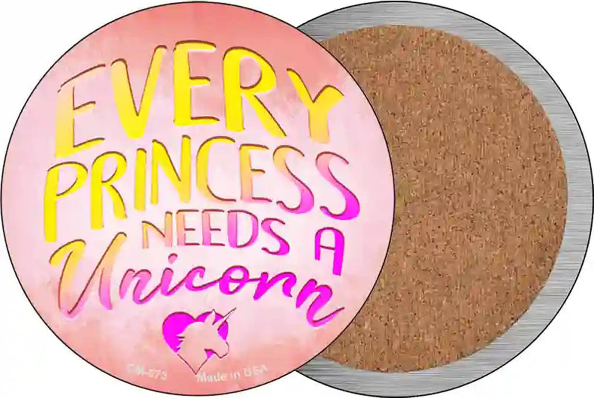 Princess Needs A Unicorn Novelty Circle Coaster Set of 4