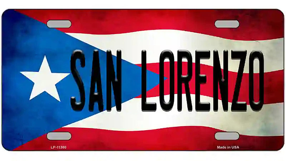 San Lorenzo Puerto Rico Flag License Plate Metal Novelty