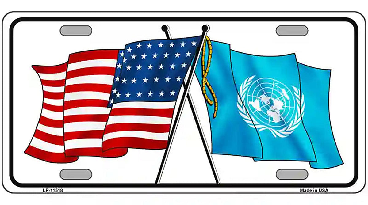 United Nation Crossed US Flag License Plate