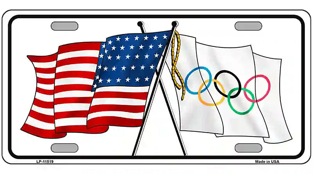 Olympic Crossed US Flag License Plate