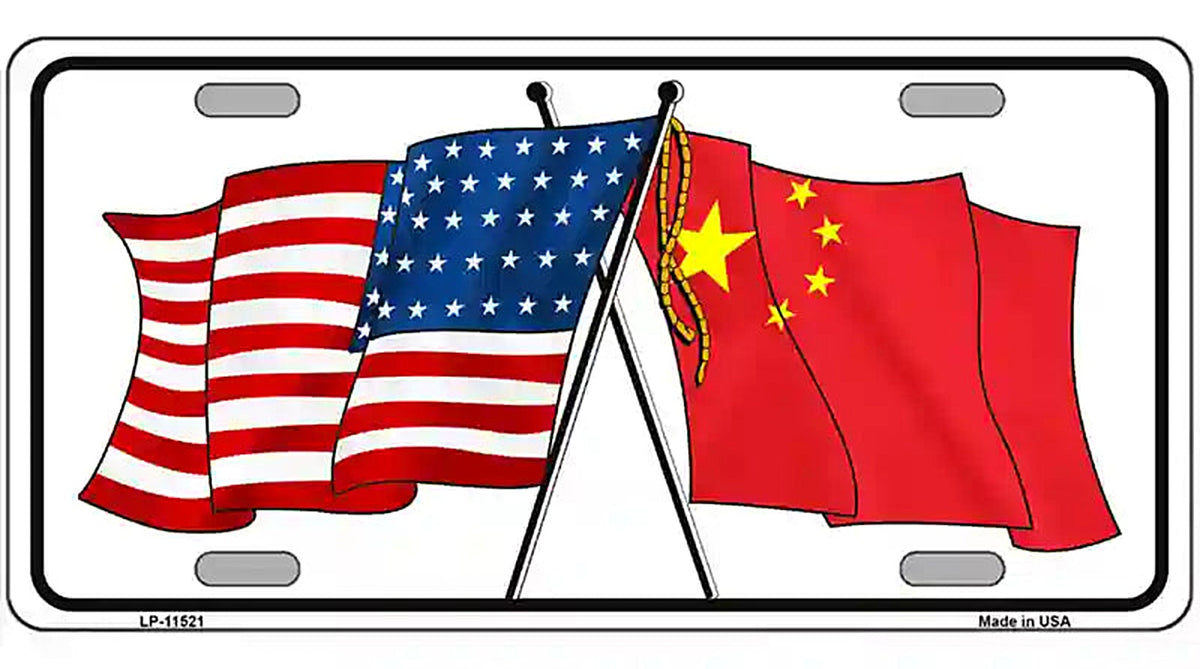 China Crossed US Flag License Plate