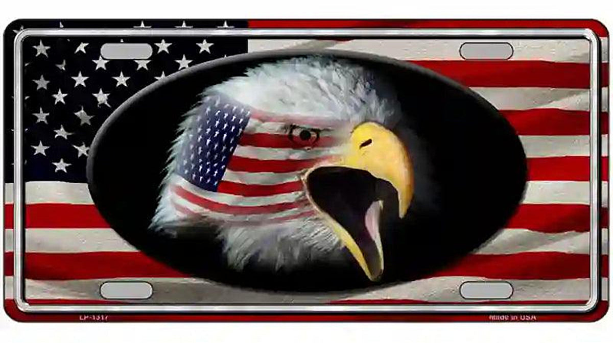 American Flag Eagle Novelty Metal License Plate