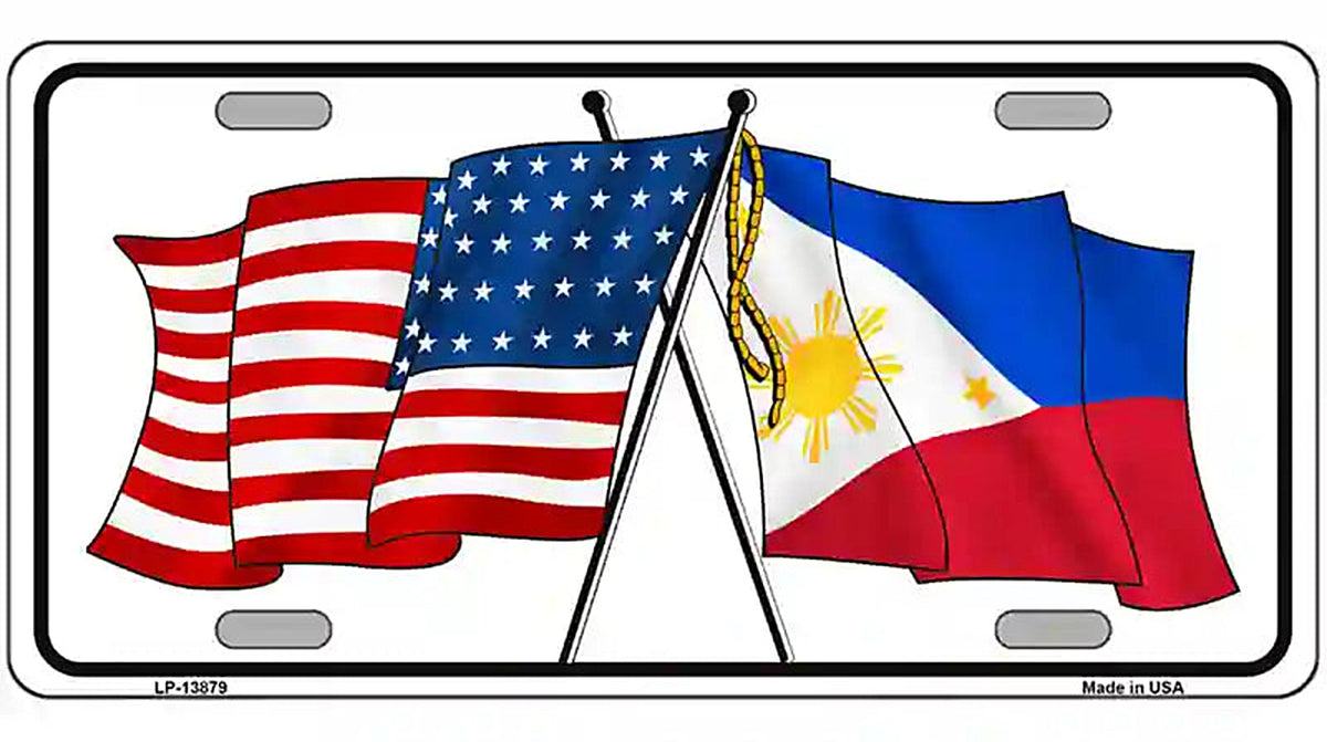 Philippines US Crossed Flag Novelty Metal License Plate Tag