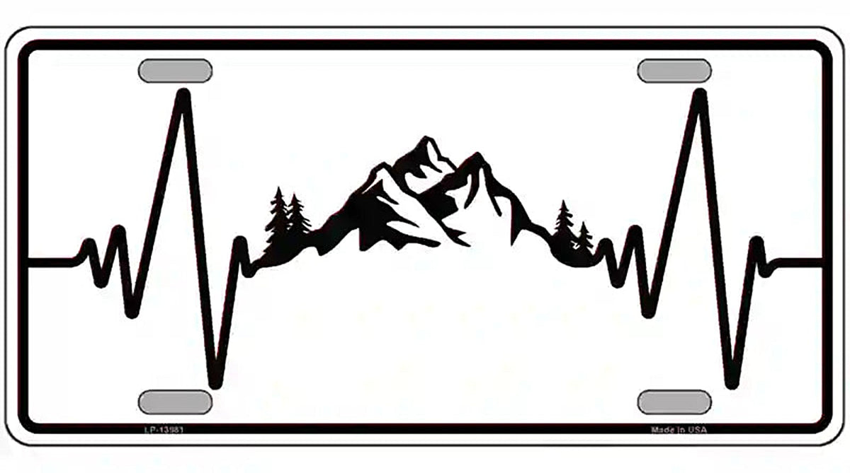Mountains Heart Beat Novelty Metal License Plate Tag