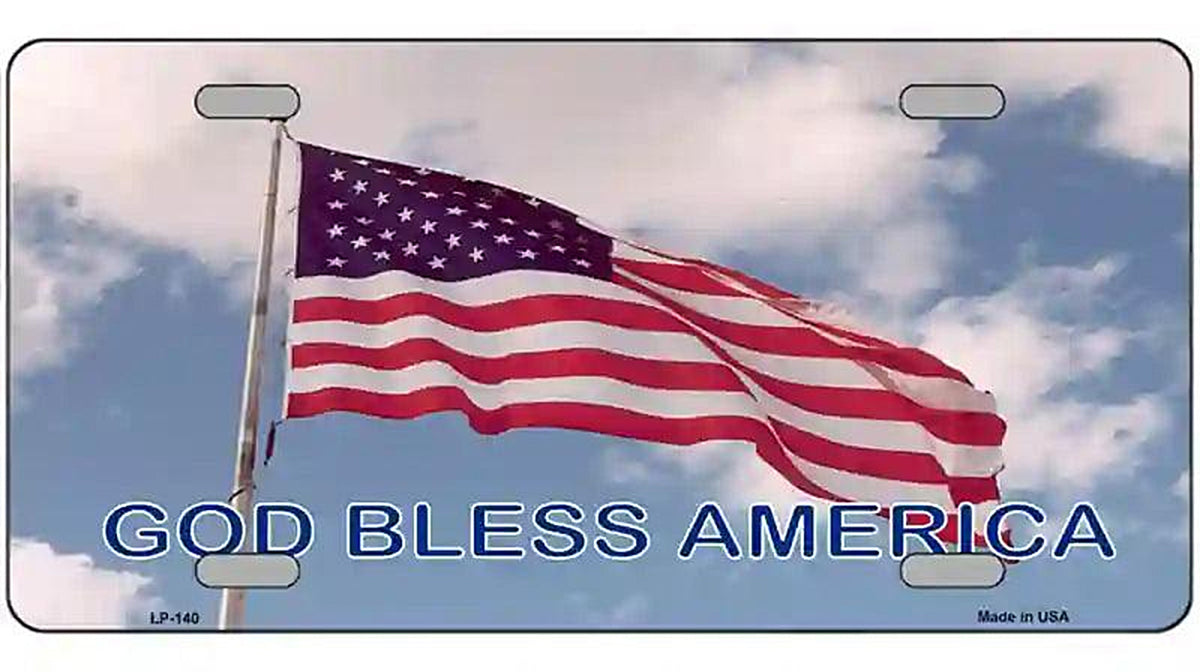 God Bless America Flag in Clouds Metal Novelty License Plate
