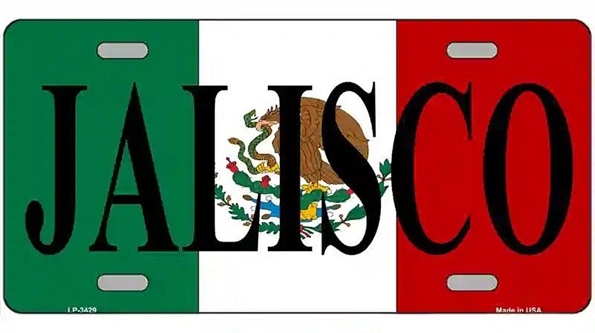 Jalisco on Mexico Flag Metal Novelty License Plate