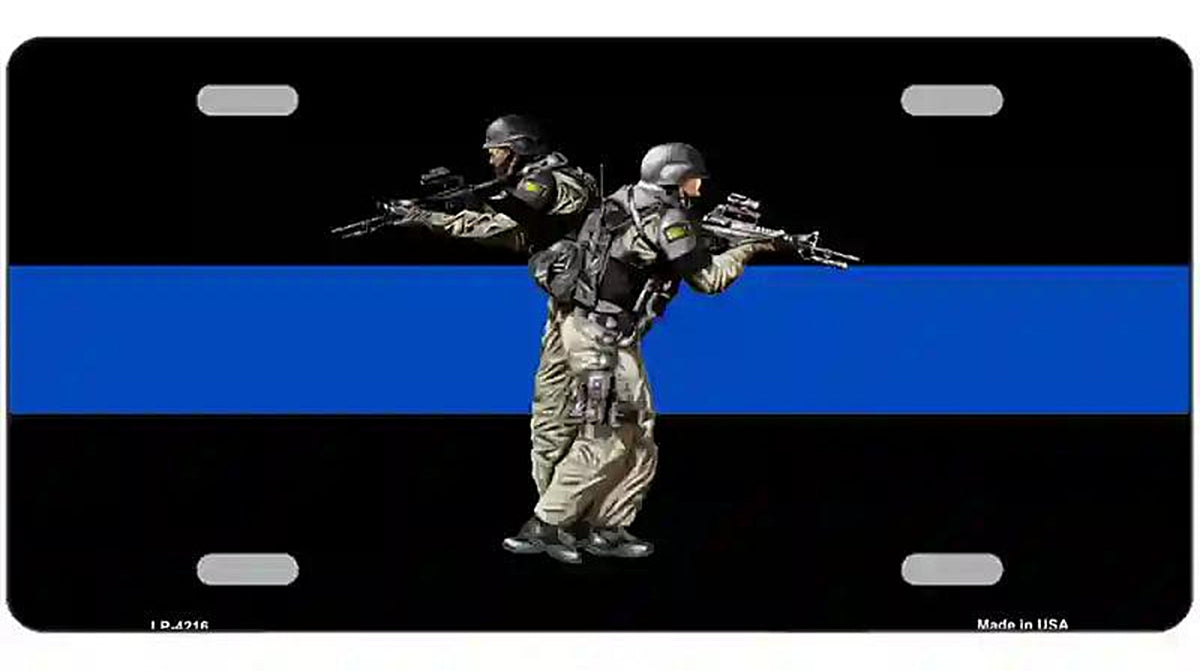 Thin Blue Line Police SWAT Metal Novelty License Plate