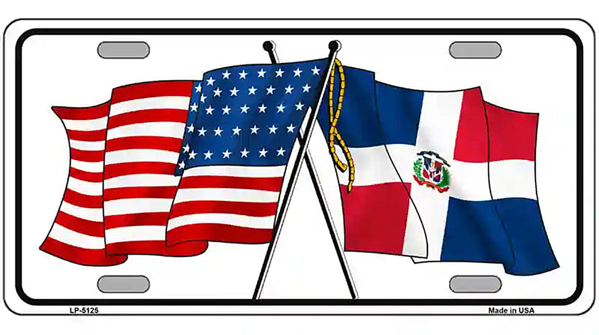 United States Dominican Republic Crossed Flags Metal Novelty License Plate Sign
