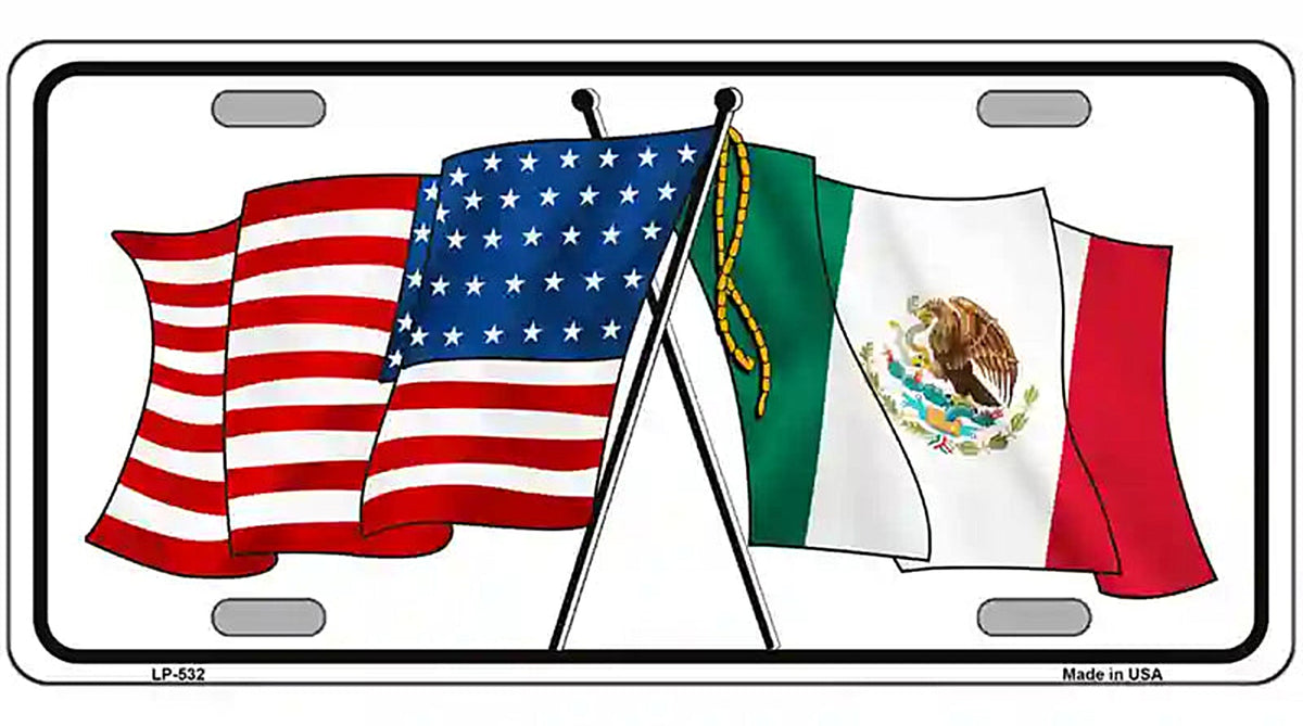 United States Mexico Flag Metal Novelty License Plate
