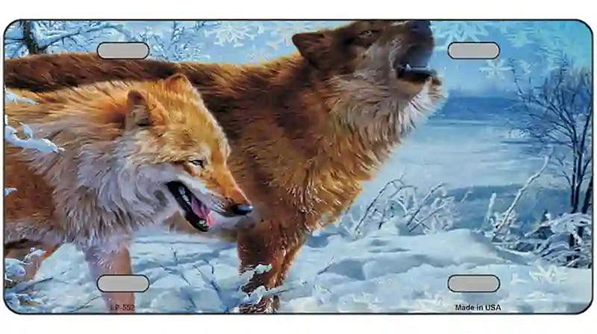 Wintertime Wolf Metal Novelty License Plate