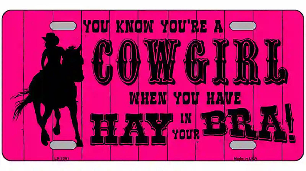Pink Cowgirl Metal Novelty License Plate
