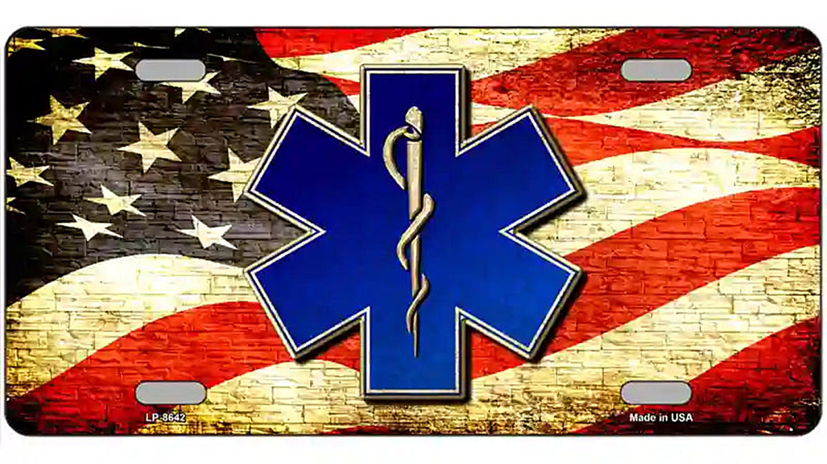 EMT Logo With USA Flag Metal Novelty License Plate