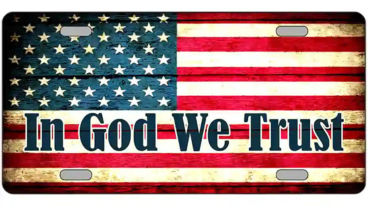 In God We Trust American Flag Metal Novelty License Plate