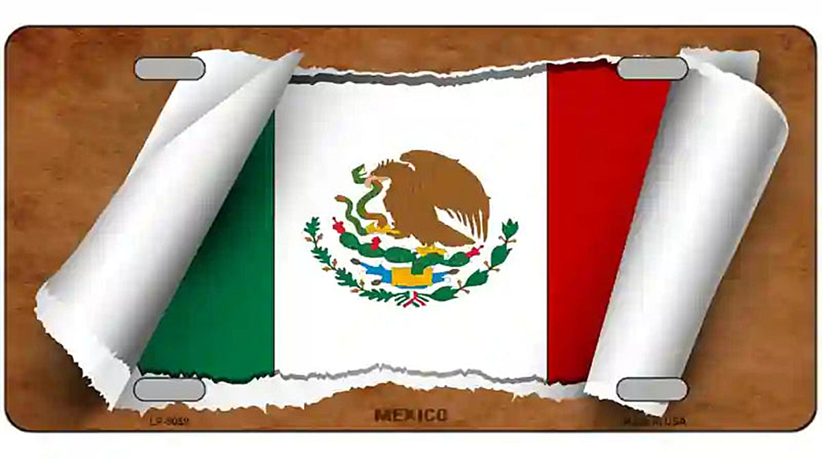 Mexico Flag Scroll Metal Novelty License Plate