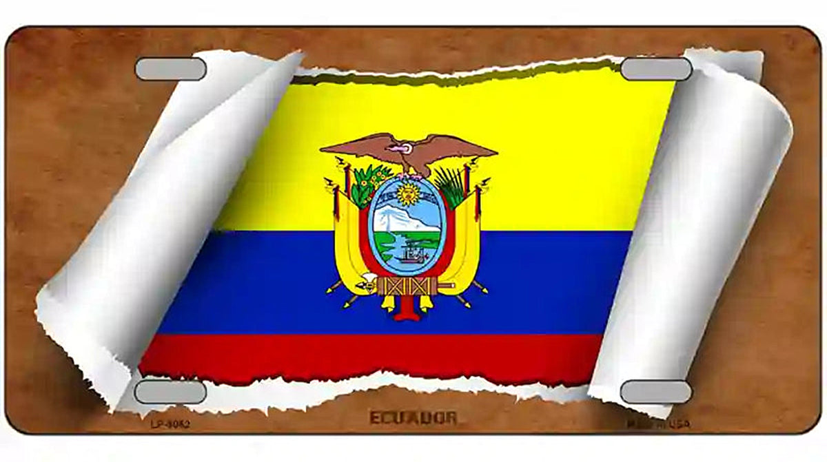 Ecuador Flag Scroll Metal Novelty License Plate