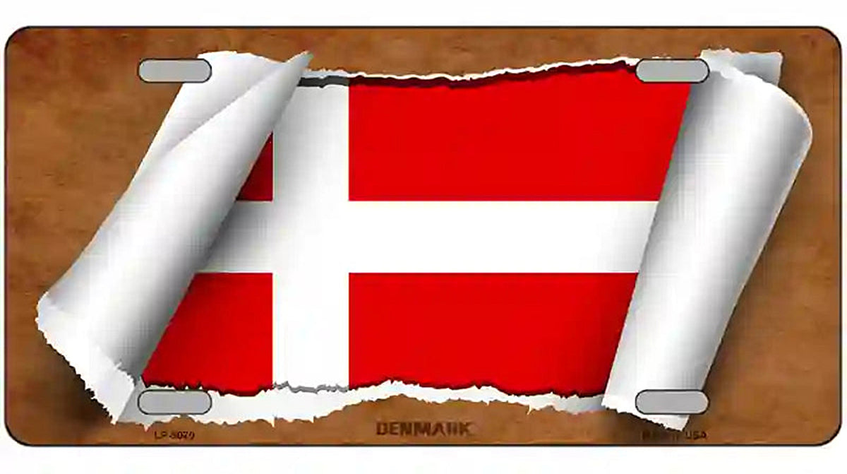 Denmark Flag Scroll Metal Novelty License Plate