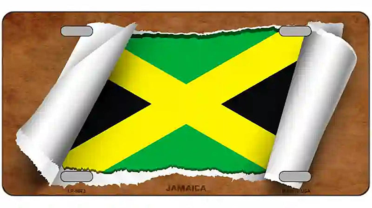 Jamaica Flag Scroll Metal Novelty License Plate