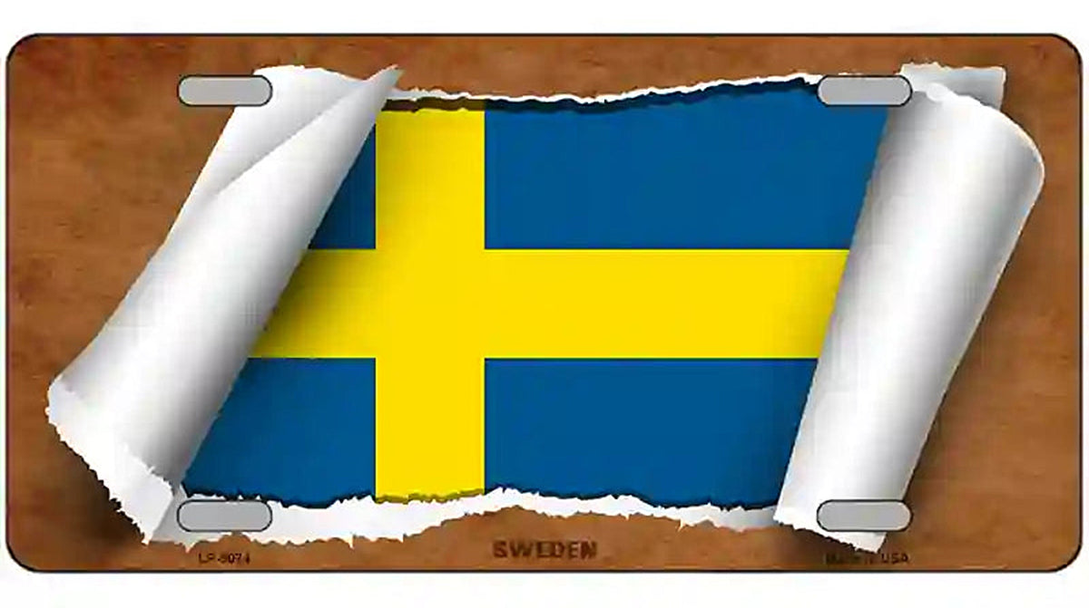 Sweden Flag Scroll Metal Novelty License Plate