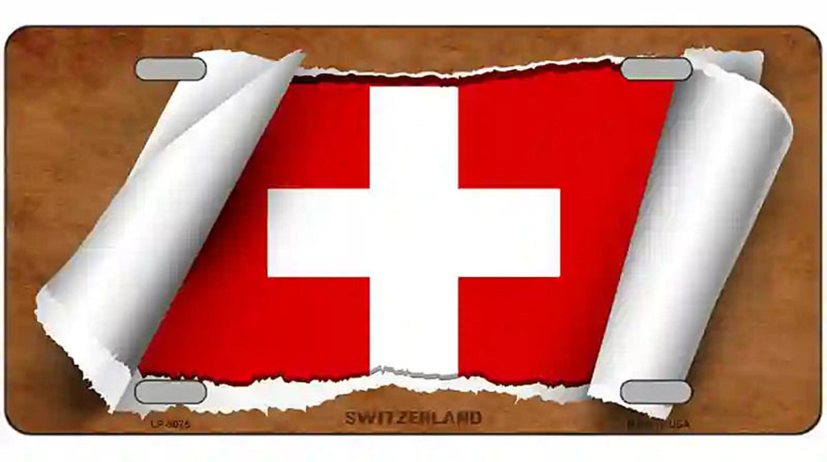 Switzerland Flag Scroll Metal Novelty License Plate