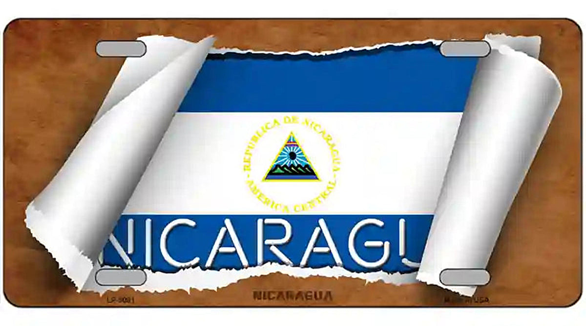 Nicaragua Flag Scroll Metal Novelty License Plate