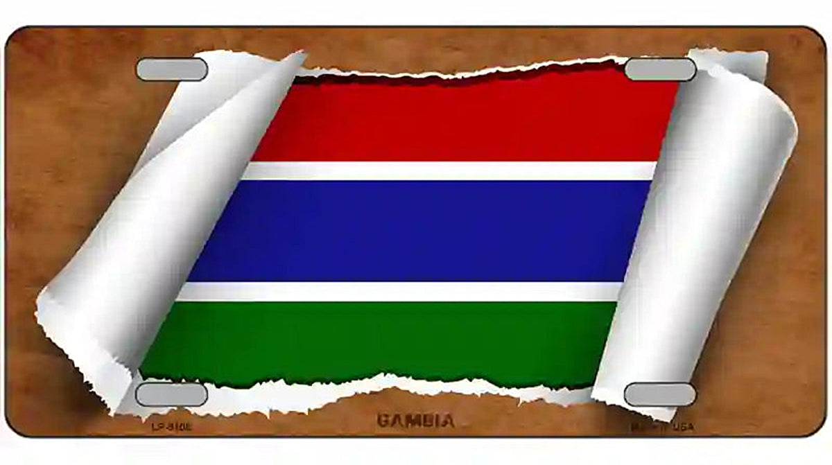 Gambia Flag Scroll Metal Novelty License Plate