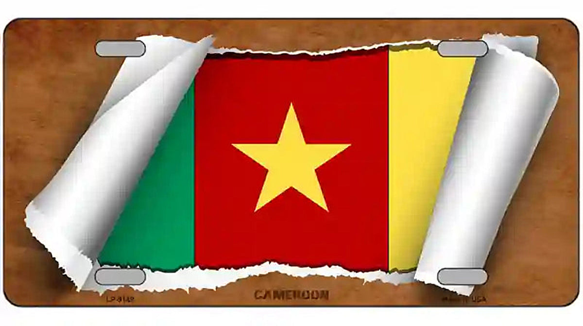 Cameroon Flag Scroll Metal Novelty License Plate