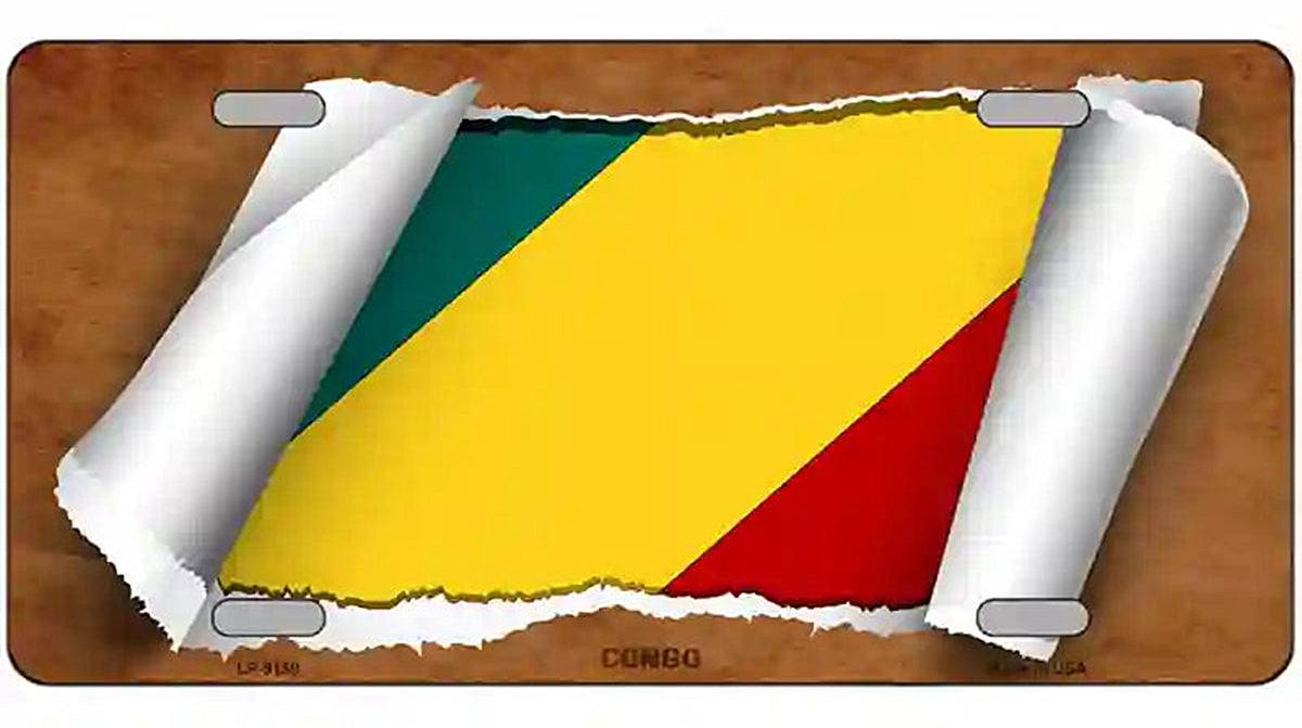 Congo Flag Scroll Metal Novelty License Plate
