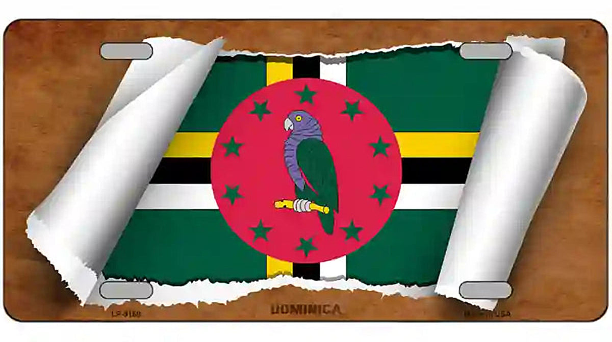 Dominica Flag Scroll Metal Novelty License Plate